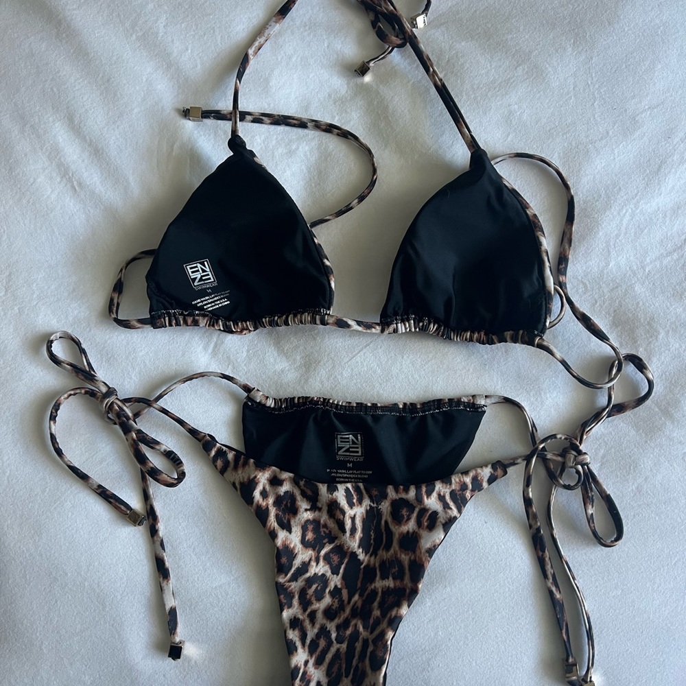 Leopard Print String Bikini Top & Bottom - Brown … - image 3